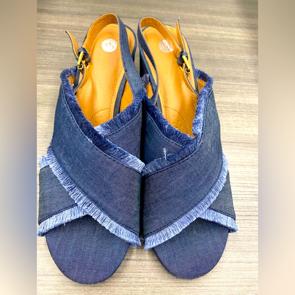 Denim sandals 2 1/2 inch. Wore a few times, excellent condition